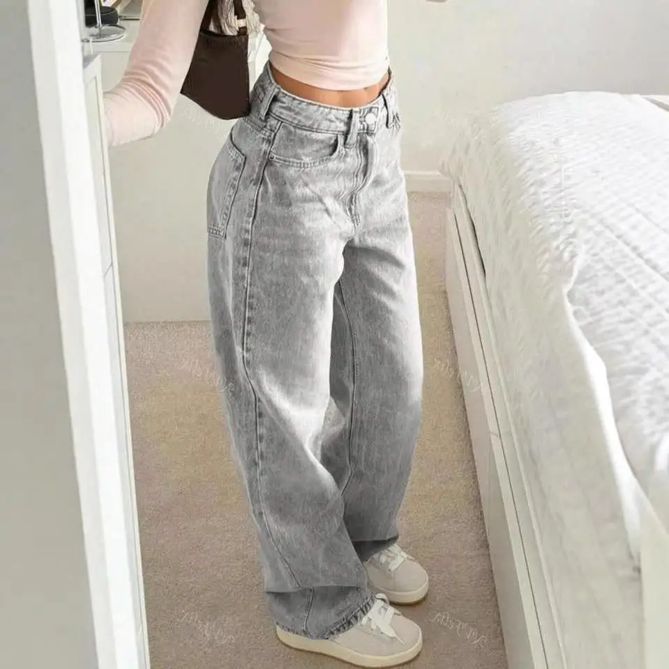

Straight Denim Pants for Women Wide Leg Vintage Dragging Jeans Distressed High Street Trousers Casual Streetwear