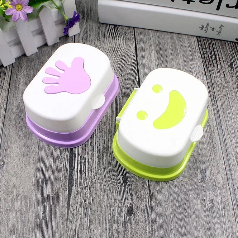 Cute cartoon smiley face flip soap box Creative light luxury single drain with lid bathroom soap box