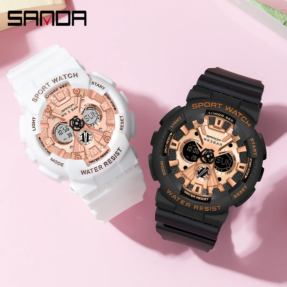 Fashion Sanda Women Men Watch Sports Dual Display 50m Waterproof Wrist For Male Female Clock Relogio Feminino High Quality 2021