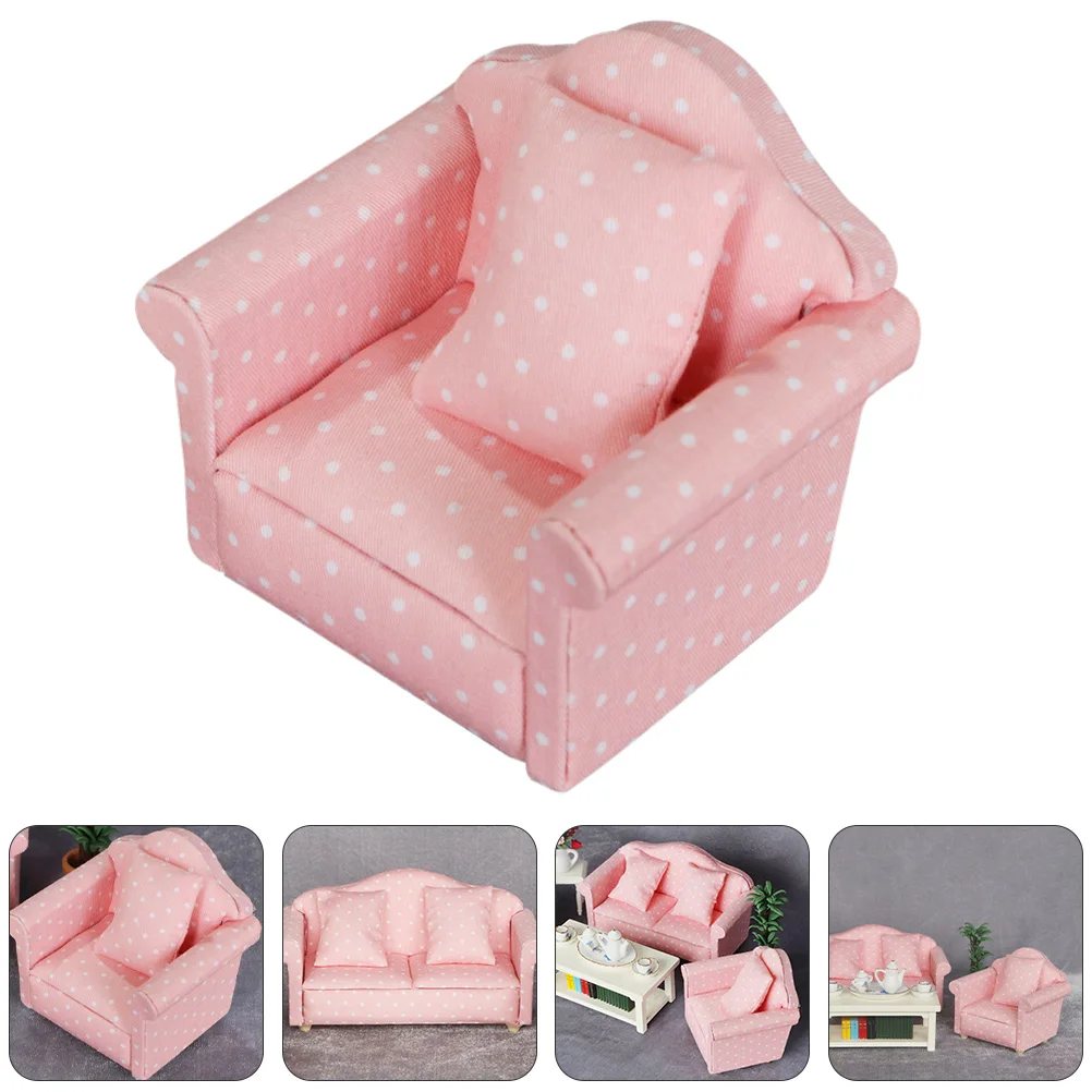 1pc Pink Polka Dot Playhouse Furniture Accessory Kids Mini Wooden Sofa Playhouse Sofa Decor Desktop Ornament Gift For Mini House
