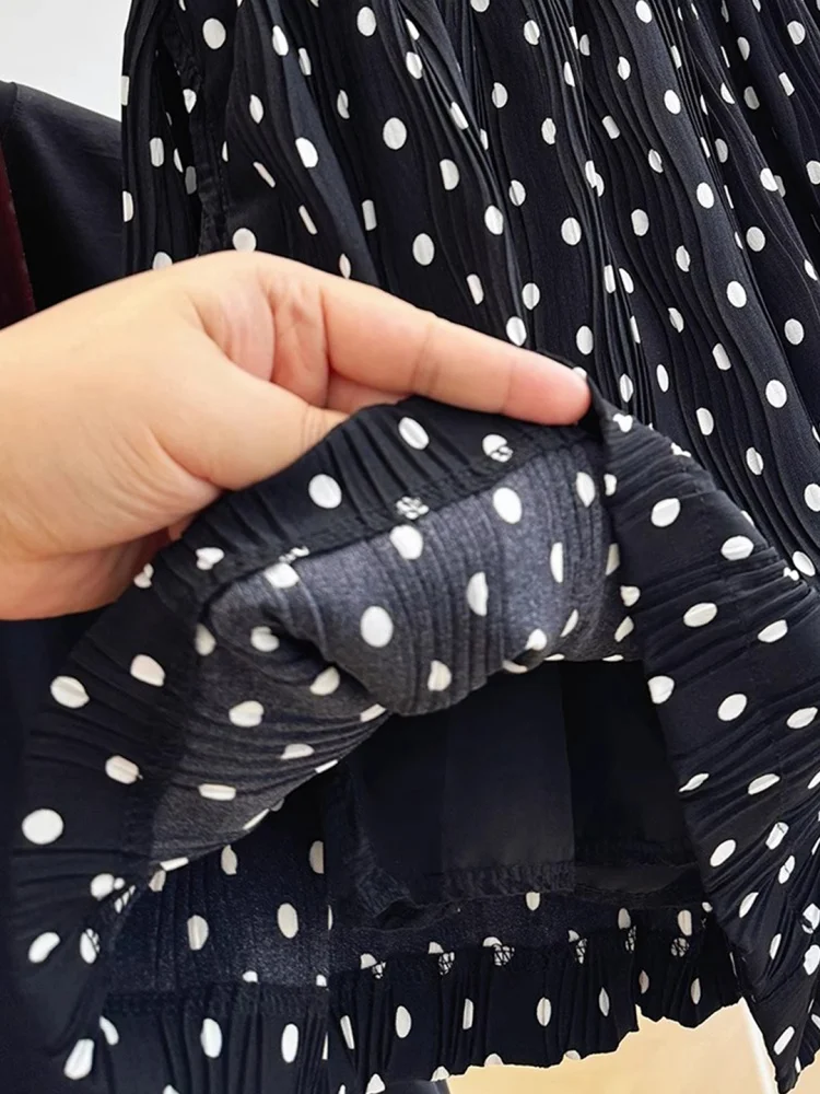 Spódnico-spodnie damskie w grochy z szyfonu, codzienne, letnie, nowość 2025, plus size, z wysokim stanem, wyszczuplające, w kształcie litery A, z szerokimi nogawkami.