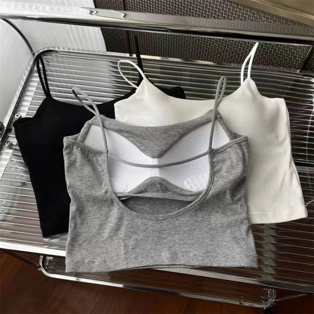 Padded Tank Top Womens Cotton Camisole Hollow Back Sleeveless Crop Shirt Breathable Summer Base Layer Vest Elegant Apparel