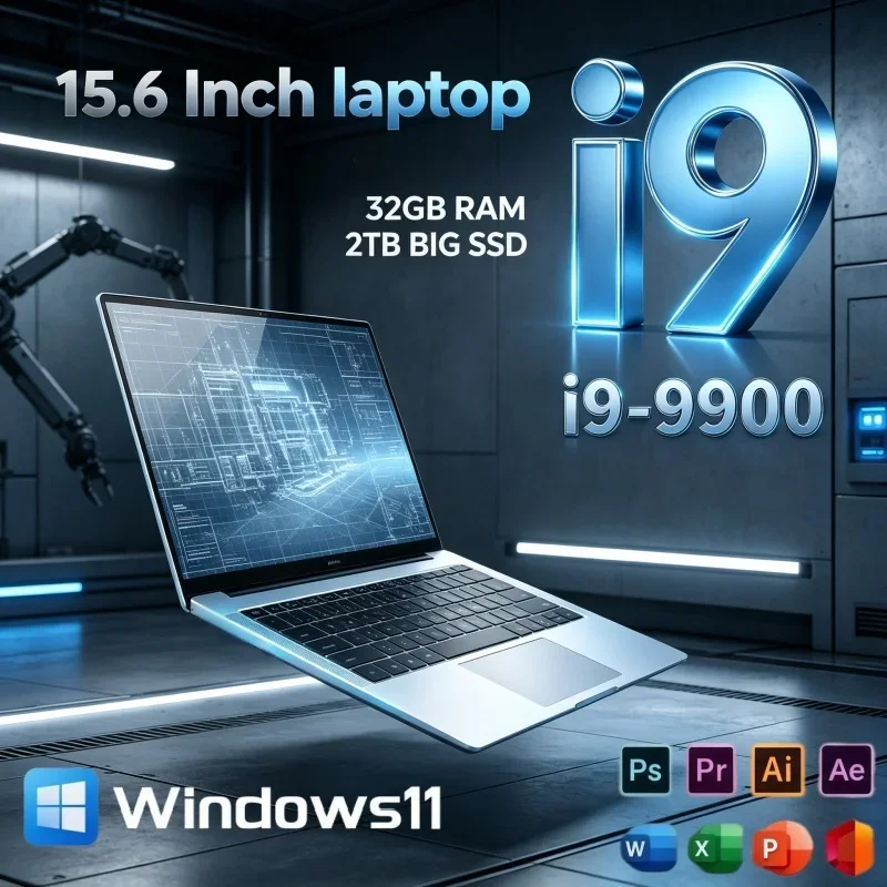 Windows 11 System 15.6 Inch Ultra‑Thin Notebook Intel I9‑9900 32GB RAM 2TB SSD Fingerprint Unlock Portable PC For Gaming Office
