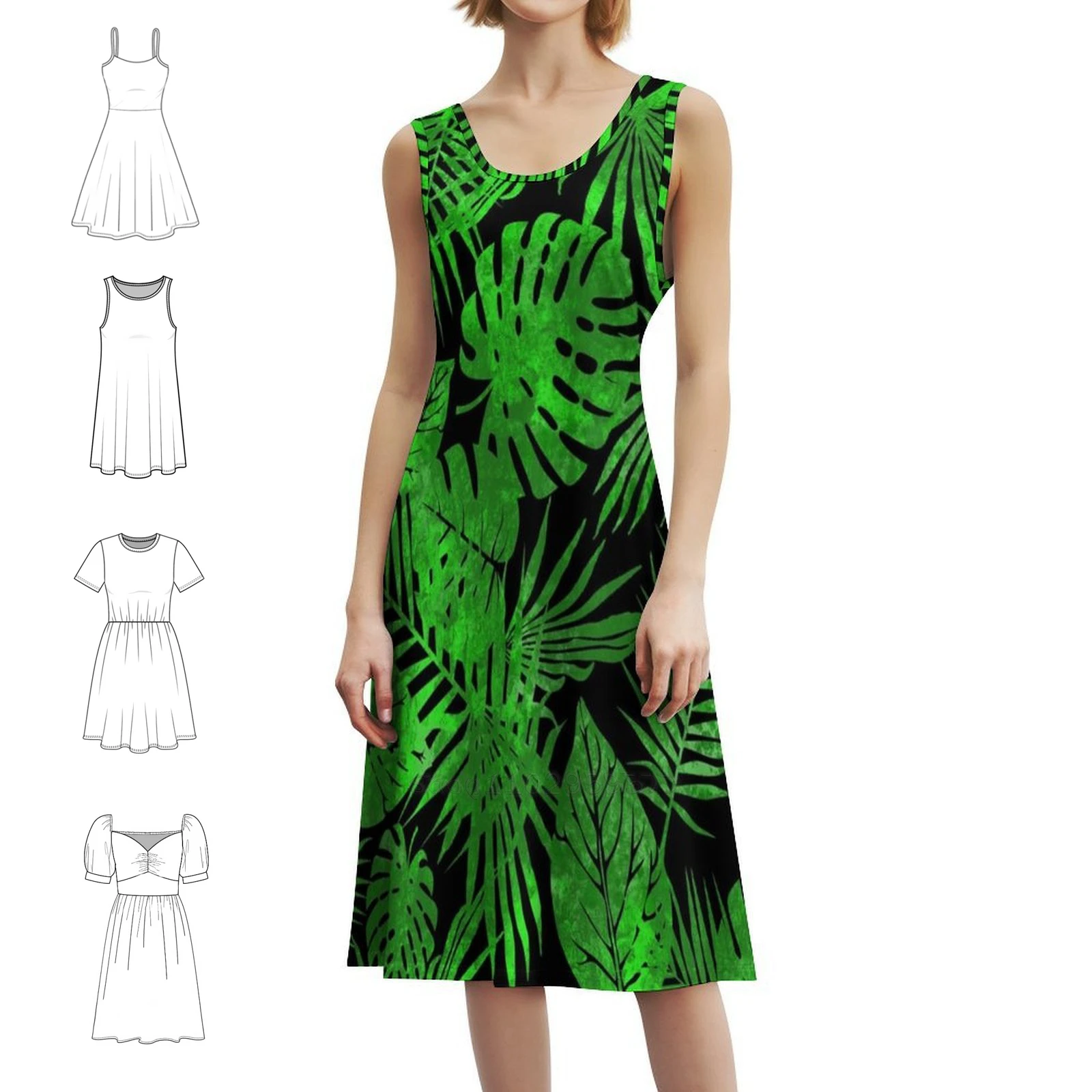 

Palm Leaves On Black Bohemian Sleeveless Dress Multi-Print Beach Vacation Party Dress Palm Leaves Palms Beach Tropical Womens