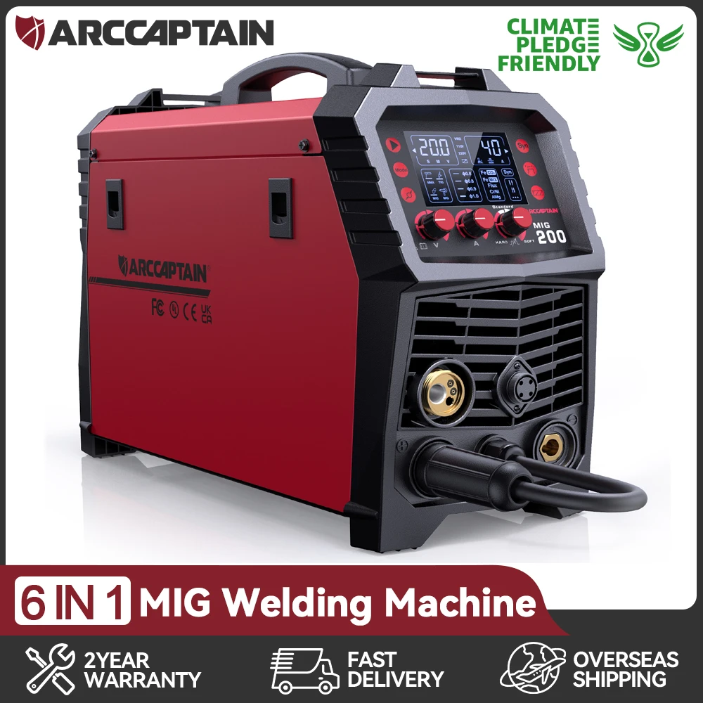 ARCCAPTAIN MIG Welding Machine 6 in 1 220V 200A Inverter IGBT Semi-Automatic MMA Lift TIG Gas Non-Gas MIG 2T 4T For Home Welder