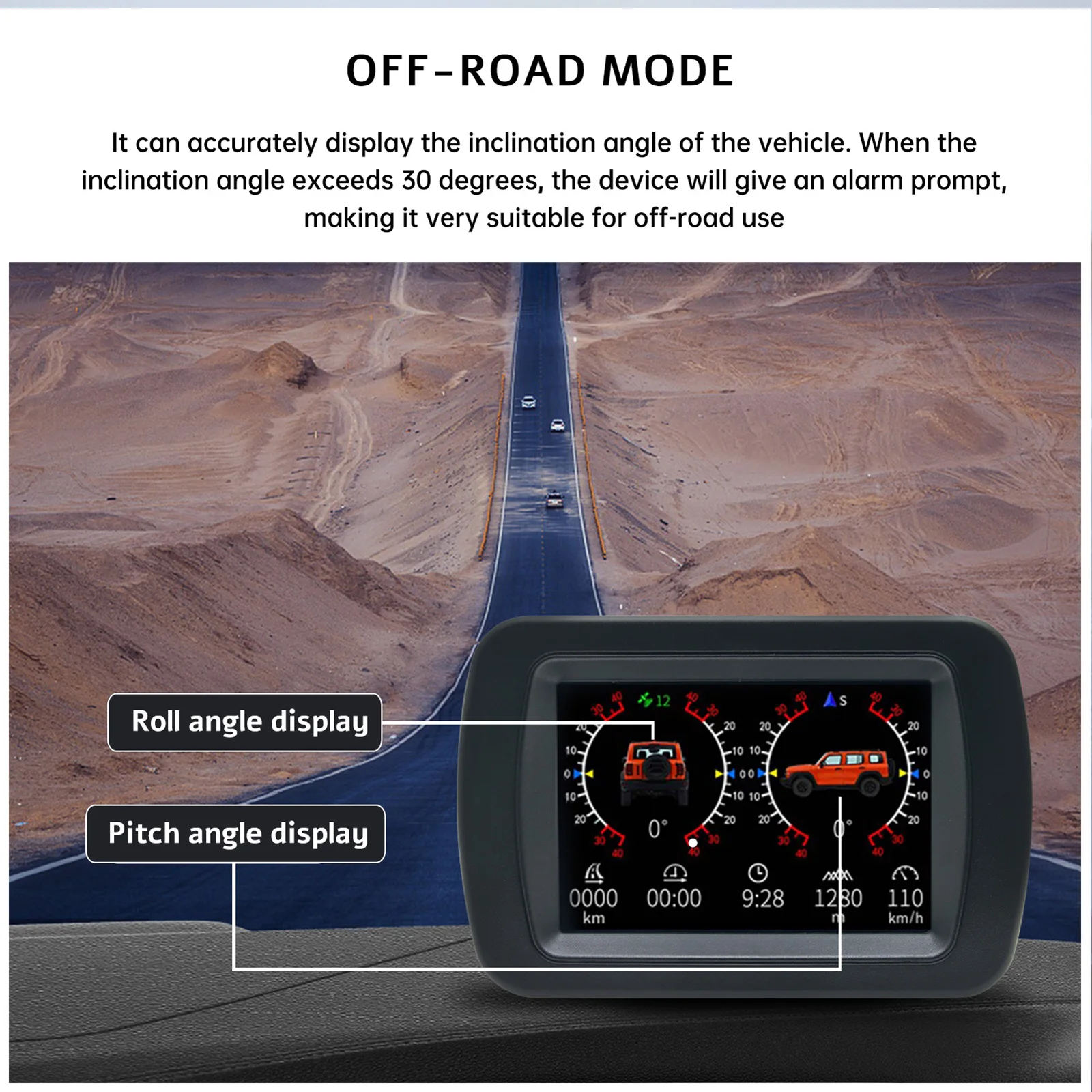 A65 Head Up Display GPS Off-road Multi-function OBD HUD Satellite Signal Digital Display Meter Compass Inclinometer Speedometer