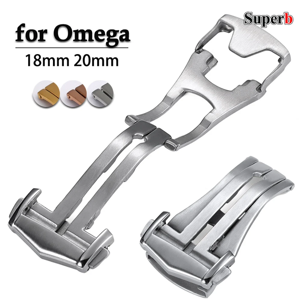 

304L Stainless Steel Brushed Buckle Butterfly Deployment Watch Buckle for Omega 18mm 20mm Metal Clasp Silver Gold Watch Button