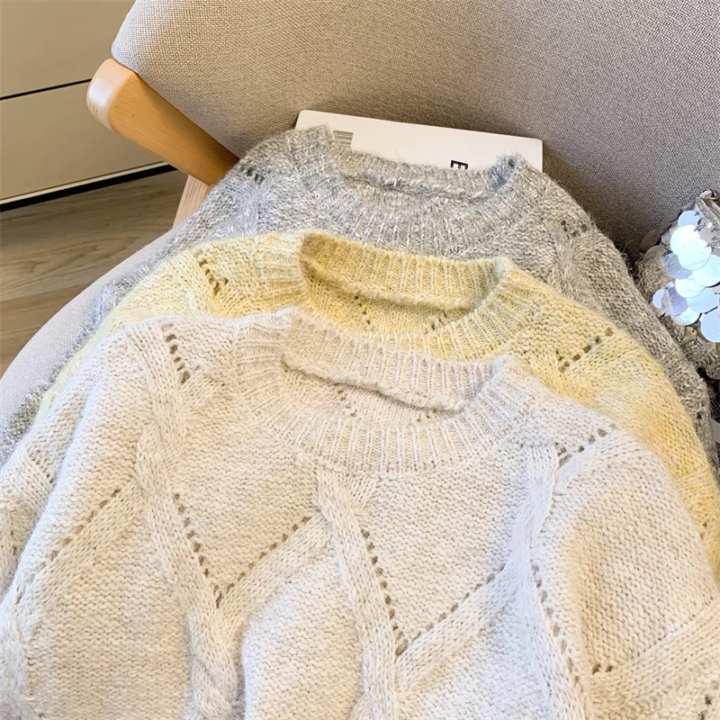 المرأة رمادي متماسكة البلوز سترة ذات عنق دائرى خمر البلوز متماسكة طويلة الأكمام فحص سترة الكشمير المعنقة الخريف الشتاء 2000s الملابس