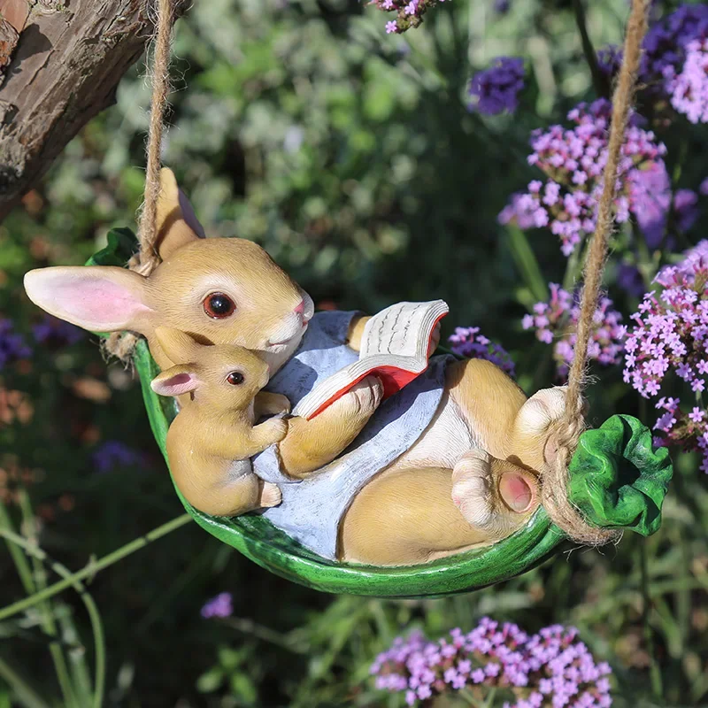 

Creative Cartoon Simulated Animals Courtyard Resin Swing Rabbit Painting Craft Tree Decorations Balcony Cute Ornaments