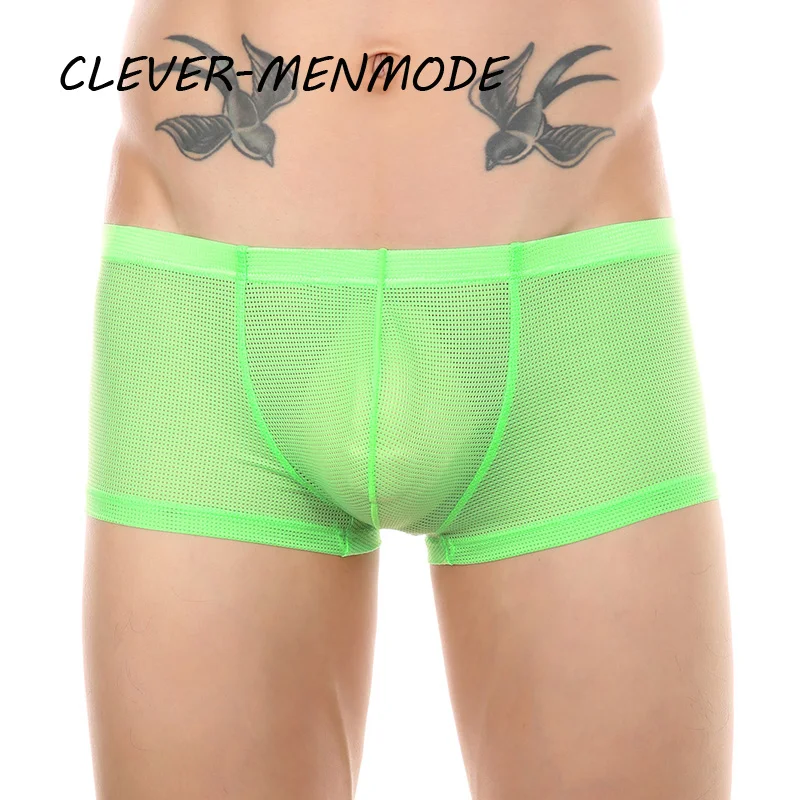 

CLEVER-MENMODE Men's Boxers Low Rise Fine Mesh Breathable Underpants Transparent Sexy Underwear Mesh Raised Pocket Underclothes