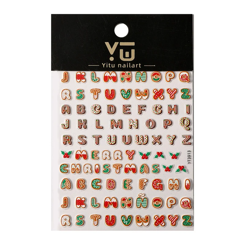 1 Sheet Cute Christmas Nail Stickers Classic Style Letter Patterns Christmas Nail Art Decals Adhesive Nail Decals Salon Supply