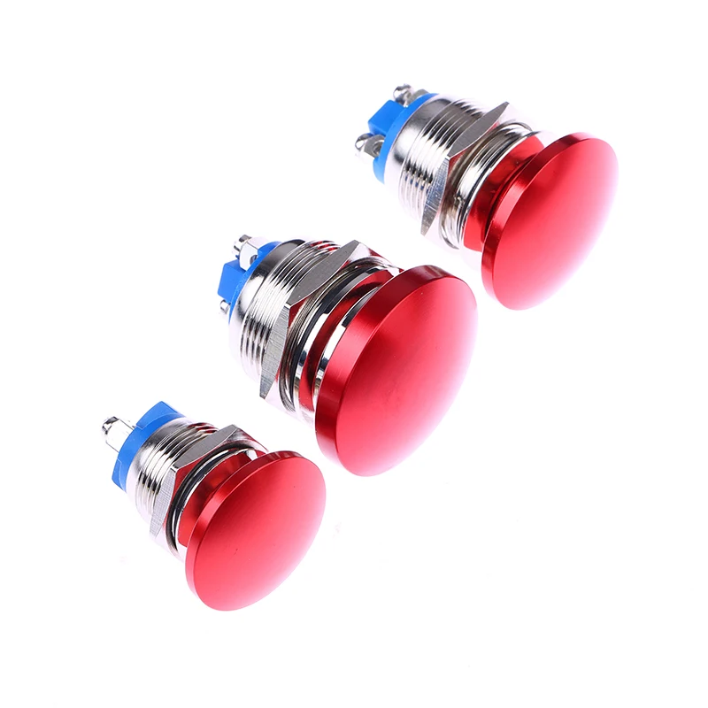 【F】1PC Waterproof IP65 SPST (ON)-Off 1NO 3A 250V With Screw Terminal 16/19/22MM Momentary Metal Mushroom Head Push Button Switch