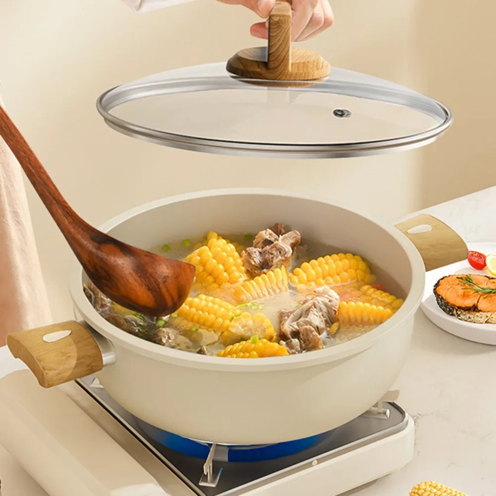 Stone Non Stick Double Ear Soup Pot Home Stew Cooker Universal Stove Steamer Wear Resistant Even Heat Distribution for Family
