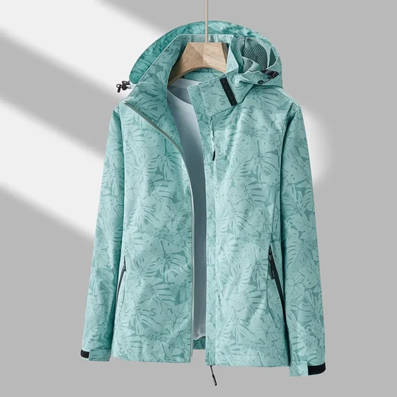 Women's Camouflage Autumn Spring Thin Jacket Hooded Waterproof Windbreaker Outdoor Running Sports Breathable Coat