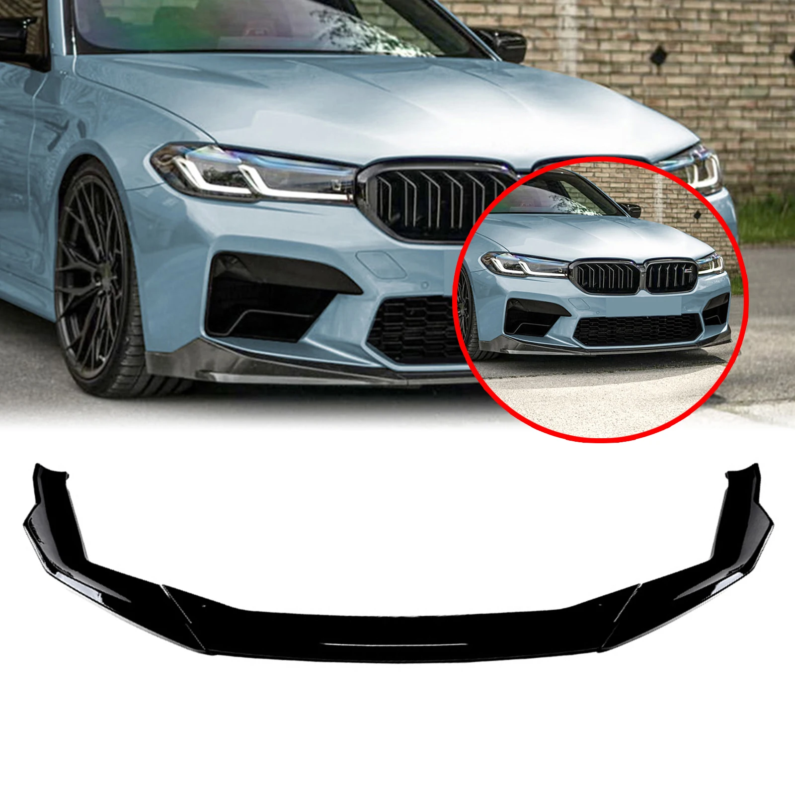 Frontschürze Spoiler Lippe Carbon Look/Glanz Schwarz Schützen Splitter Für BMW F90 M5 LCI 2021-2024 Limousine 4-Türer M5 Wettbewerb