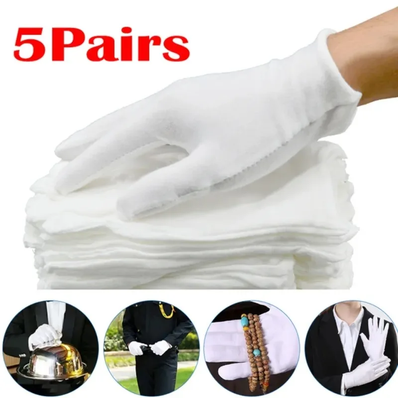 1/5pairs White Cotton Work Gloves for Dry Hands Handling Film SPA Gloves Ceremonial High Stretch Gloves Household Cleaning Tools image 6