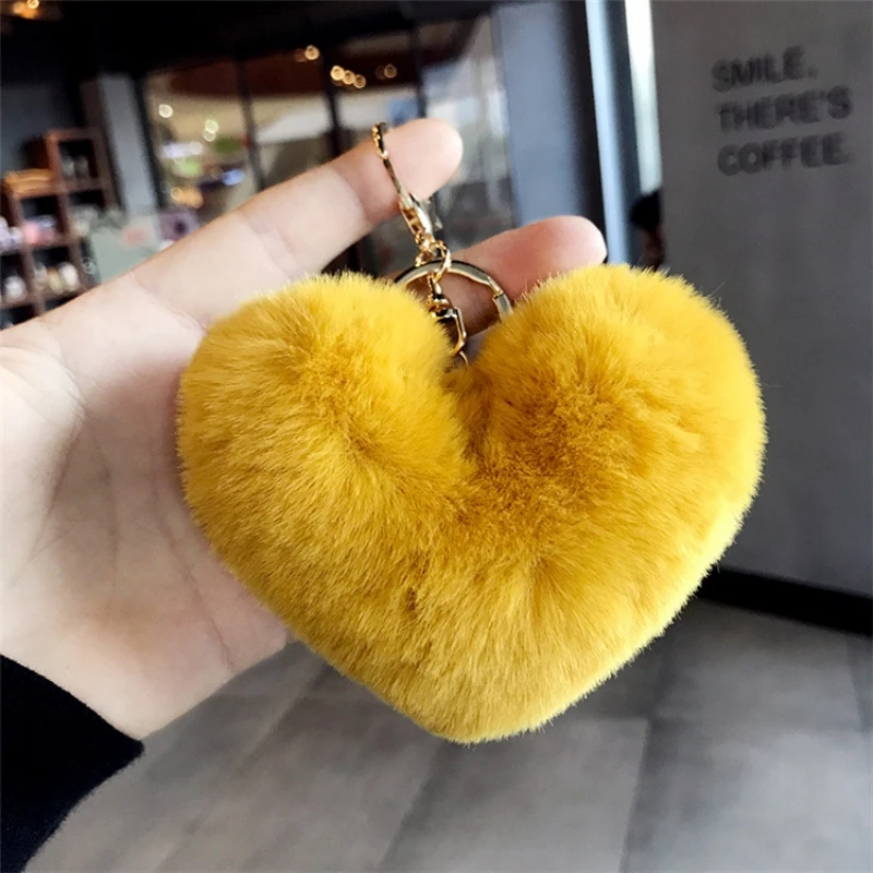 Imitation Rex Rabbit Hair Plush Pendant with Peach Heart Keychain Pendant Accessories Love Hair Ball Bag Key Hang