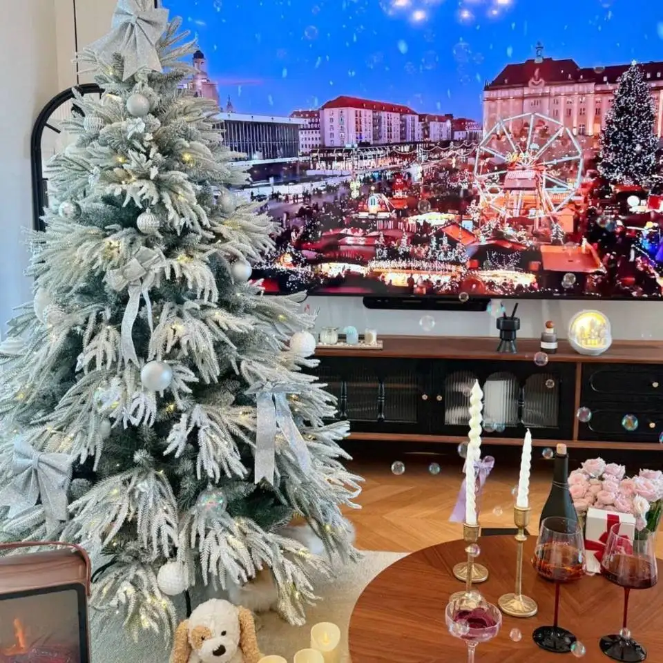 

Pre-Lit PE Mix Willow Snow Christmas Tree With Lights White Flocking Simulation Xmas Tree For Holiday Party Decoration