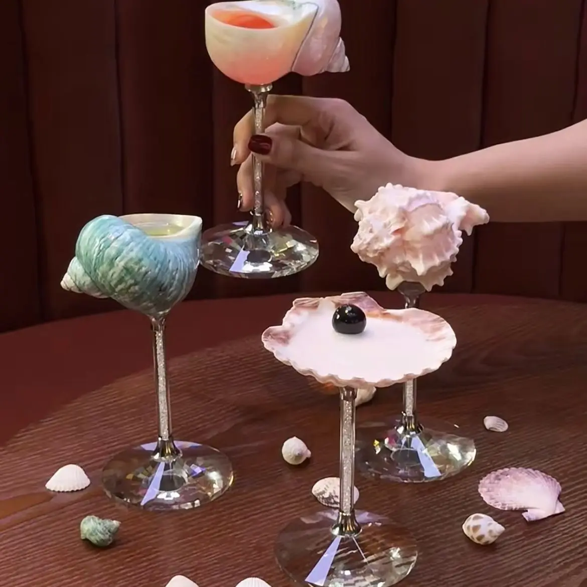 مزامير الشمبانيا ذات الصدف الطبيعي لعام 2025 - كؤوس نبيذ مصنوعة يدويًا على شكل قوقعة محارة، هدية زفاف فاخرة على الشاطئ وديكور منزلي ساحلي #2