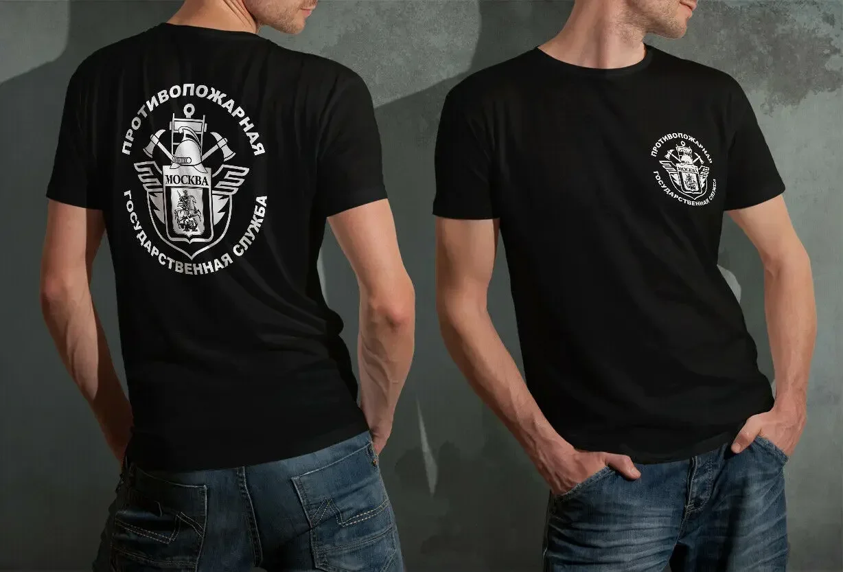 T-Shirt Pompier Pompiers Service Pompiers Russe Moscou 100% Coton O-Neck Manches Courtes T-Shirt Homme Décontracté Taille S-3XL