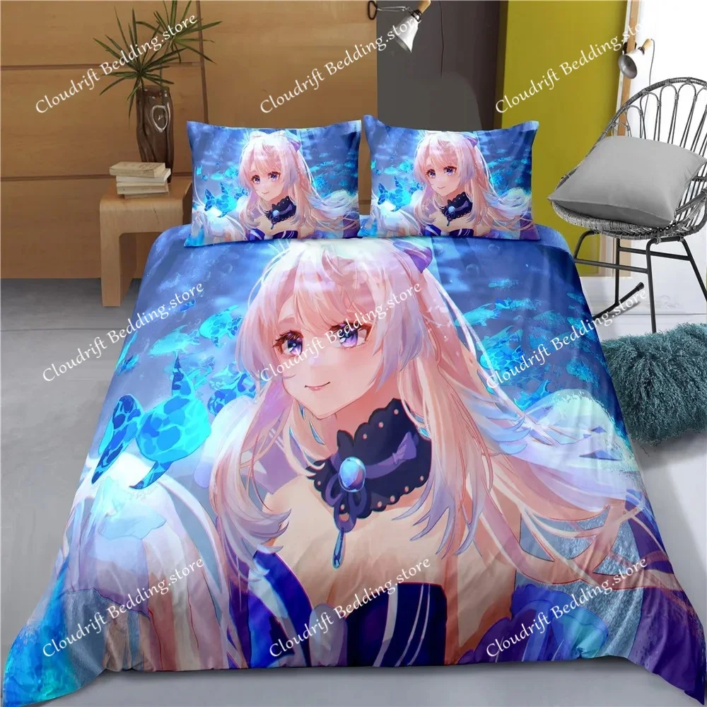 

Indecor Genshin Impact Keqing Duvet Cover Pillowcase Bedding Set Single Twin Full Size for Kids Adults Bedroom Decor