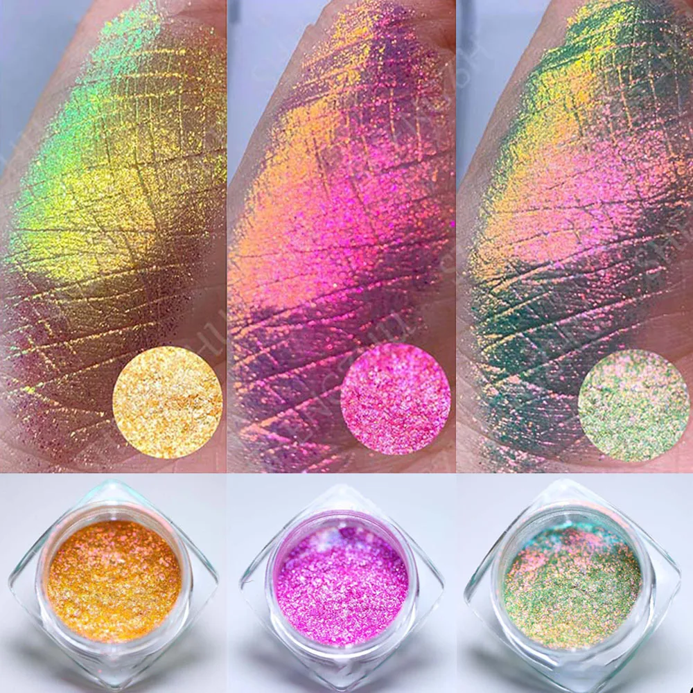 1 Jar Rose Red Chameleon Nail Glitter Powder Neon Aurora Iridescent Nail Rubbing Dust Rainbow Super Sparkly Eyeshadow Pigment FT