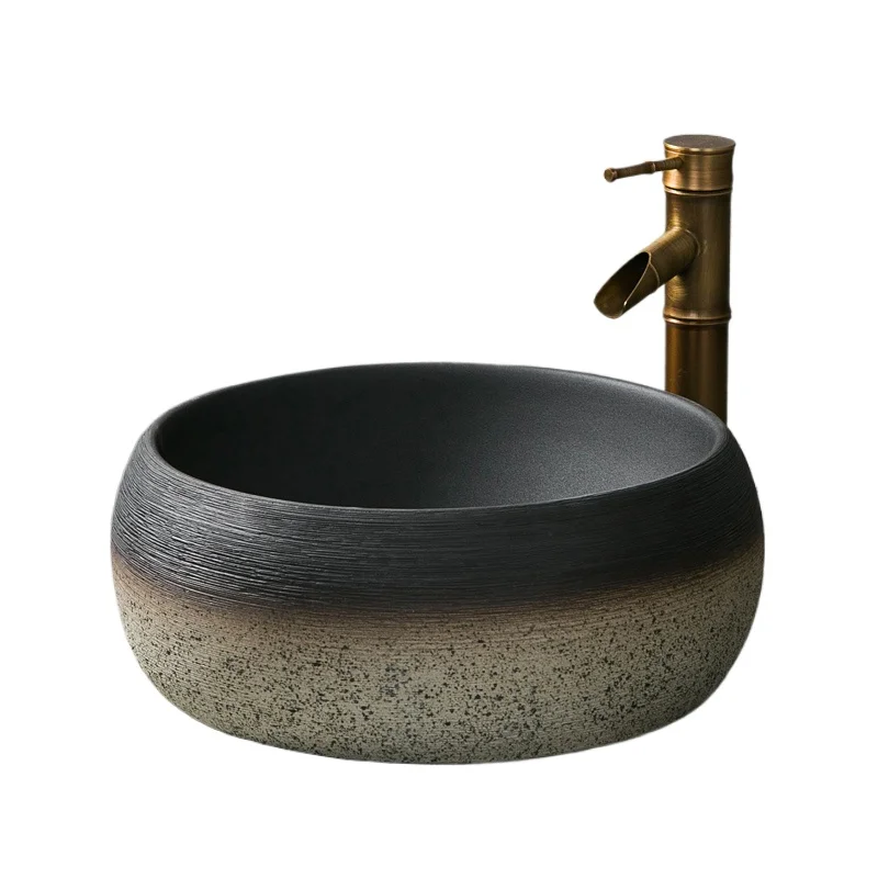 

Simple brushed lines, basin on stage, balcony art, modern bathroom, washbasin, household wash single basin