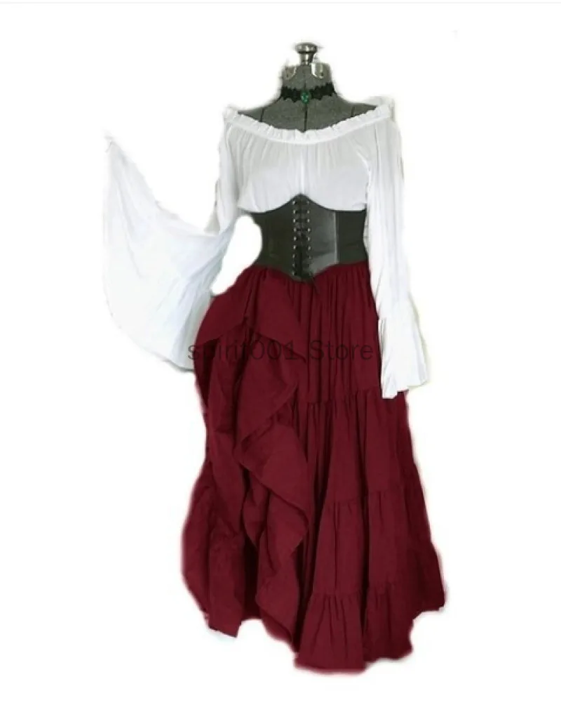 Robe de Cosplay Médiévale pour Femme, Costume Gothique Rétro, Victoria, Carnaval du Moyen Âge, Manches sulf, Corset Plissé, Grande Taille 5XL