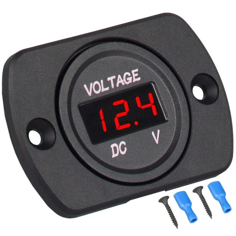 Digital DC Voltage Meter, 12 - 24V, Waterproof Round Meter With LED Digital Display Panel For Cars, Motorcycles, Boats, And RVs