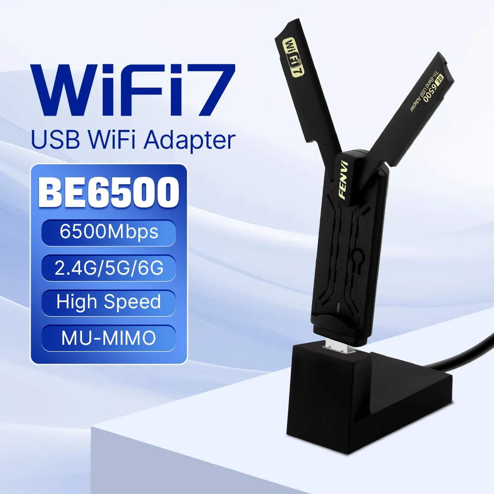 Fenvi Wi-Fi 7 USB WiFi adaptador BE6500 USB 3,0 WiFi 7 receptor de red WiFi Dongle PC controlador de ordenador portátil gratis para Win10/11