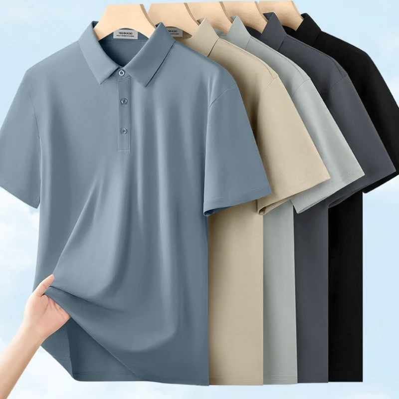 Man's 100% Pima Cotton Polo Shirts High End Ice Cool Feel Short Sleeve Tops Quality Tennis Golf T Shirts Business Summer Clothes