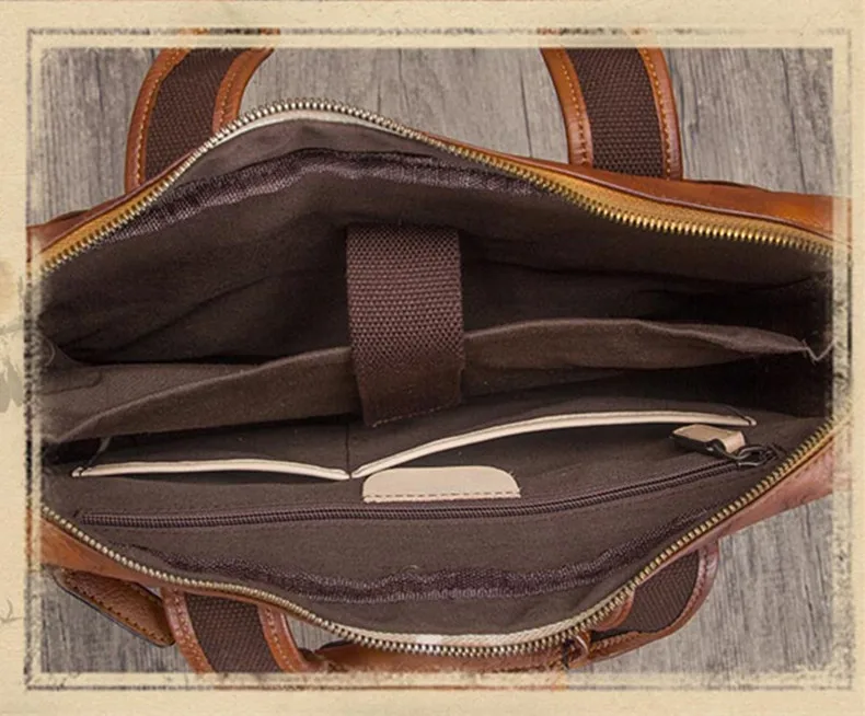 Maleta de couro genuíno vintage, bolsa de laptop artesanal masculina, bolsa de ombro de couro real, sacos mensageiro