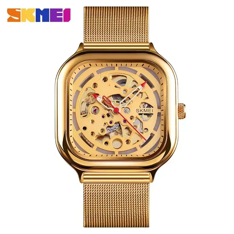 Skmei 9184 Men Automatic Watch Quartz Waterproof Hollow Art Strainless Steel Strap Montre Homme Clock Fashion Mechanical Watch