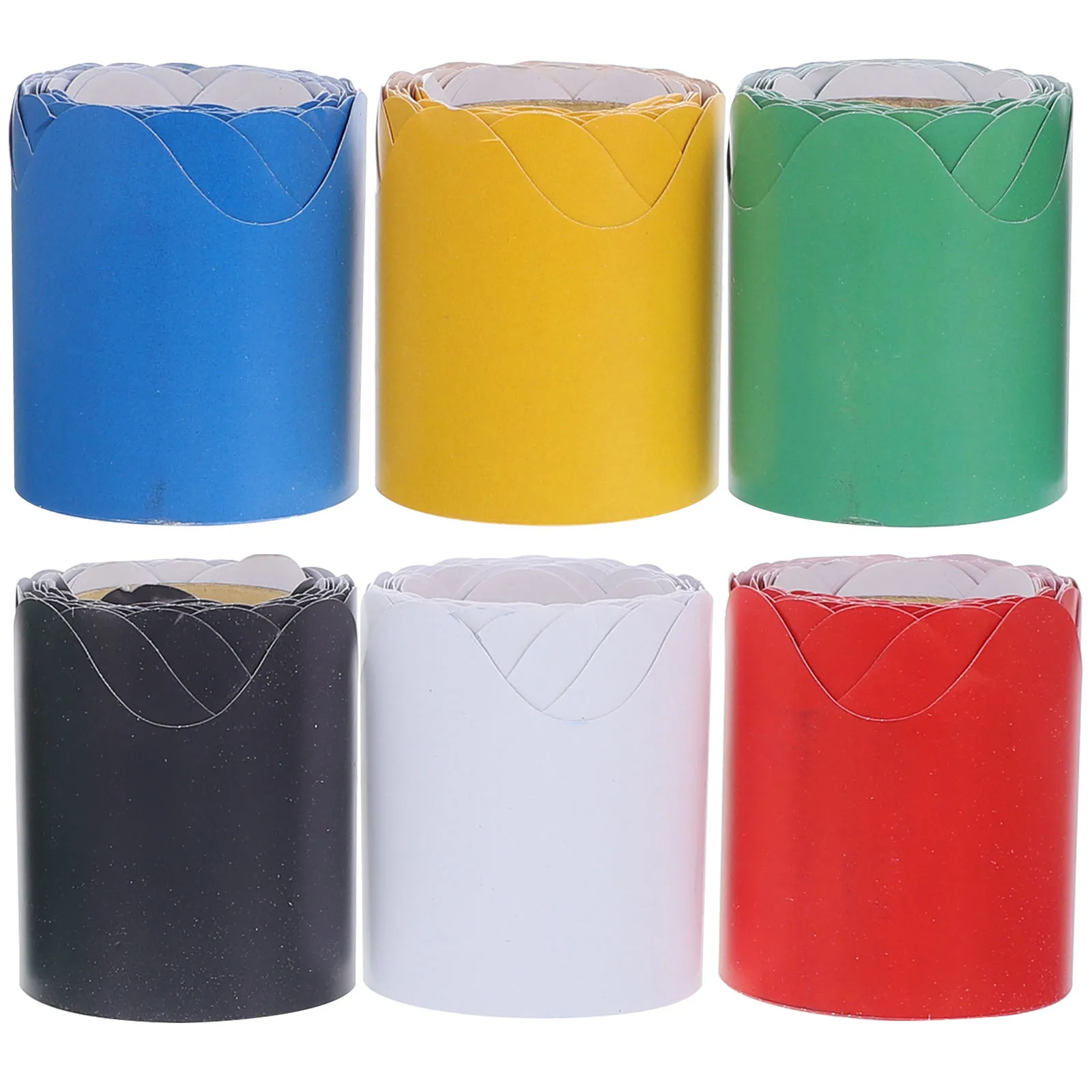 

6pcs Decorative Border Paper Classroom Bulletin Board Borders 5M Roll Blue Yellow Green Red White Black DIY Craft Festival