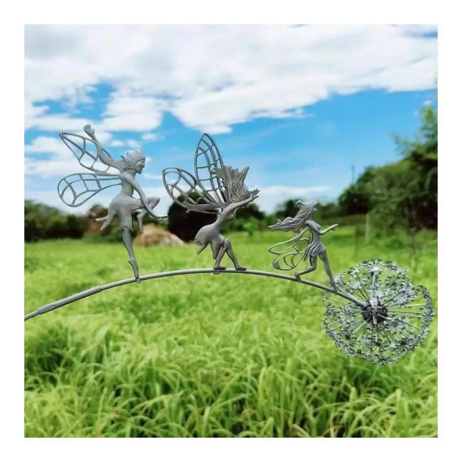 Rasen-Landschaftsskulptur, Pixies-Dekoration, Garten, dekorative Feen und Löwenzahn, Tanz zusammen, Metall, Garten, Hof, Kunst-Dekor