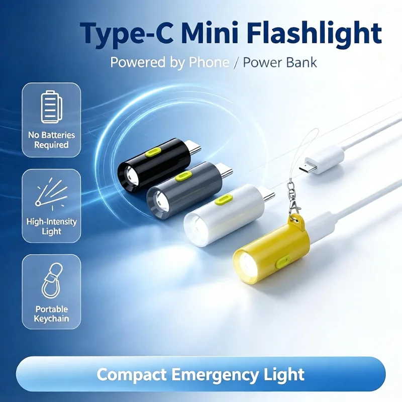 230 High Lumens Mini Type‑C To Flashlight Adapter Portable with Lanyard Plug and Play USB C Outdoor Flashlight Emergency Lamp