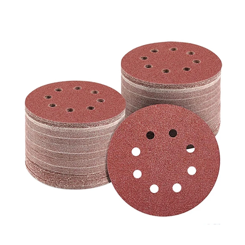 5 Zoll 8-Loch 125mm Schleifpapier-Scheiben Holzbearbeitung Metall-Schleifscheiben Abrasives Polierwerkzeug 40/60/80/100/120/2000 Körnung