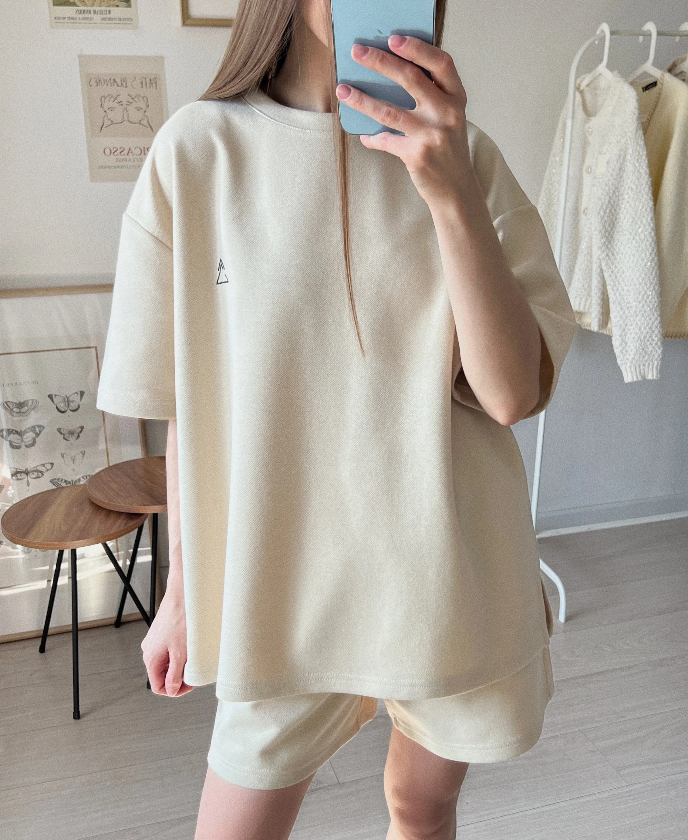 Suit Shorts With Ladies T-Shirt And Top Loose Oversized Cotton Summer Two Piece Ladies Classic Activewear Casual