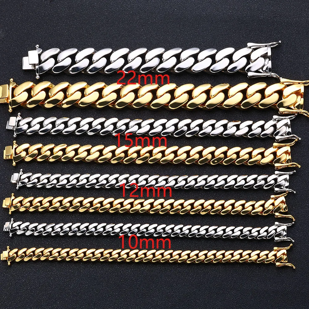 Men\'s 10-22mm Cuban Link Bracelet Hip Hop Heavy Brass Miami Cuban Link Chain Chunky Bracelet Jewelry For Boy Gift Drop Shipping