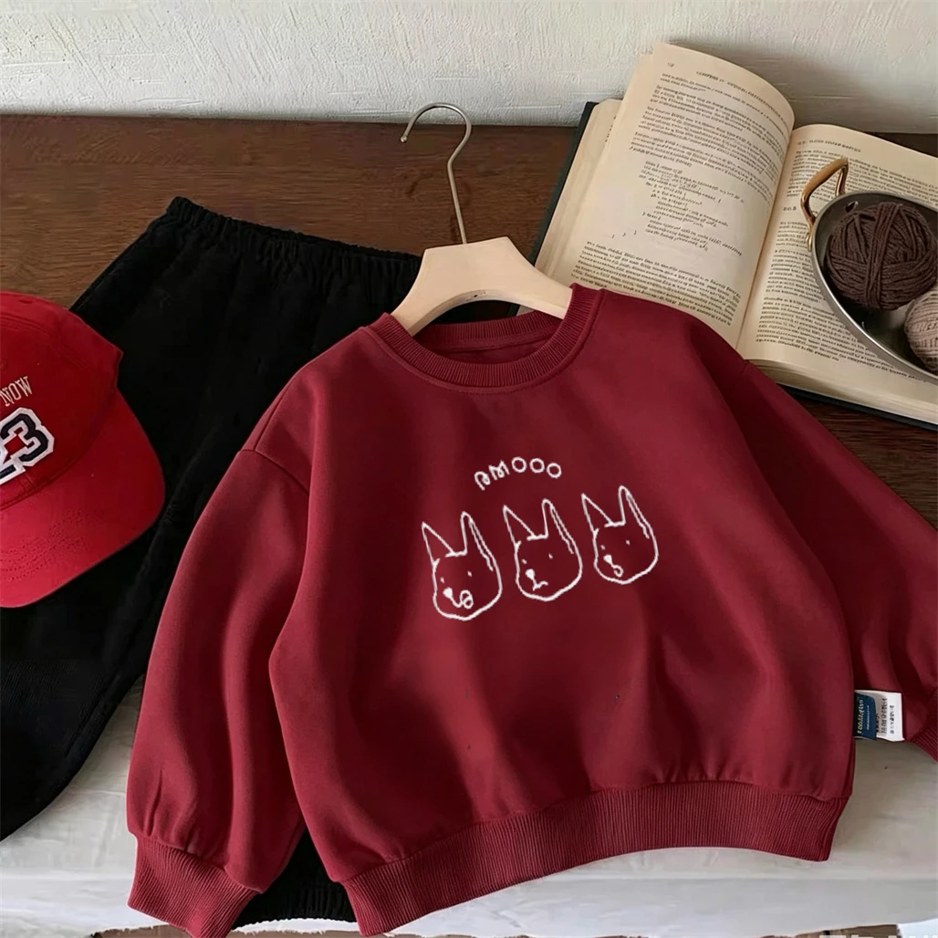 Red Sweatshirts Loose Casual Clothing Spring Autumn Wear For Boys And Girls New Cute Printed Tops Baby Crewneck Pullovers