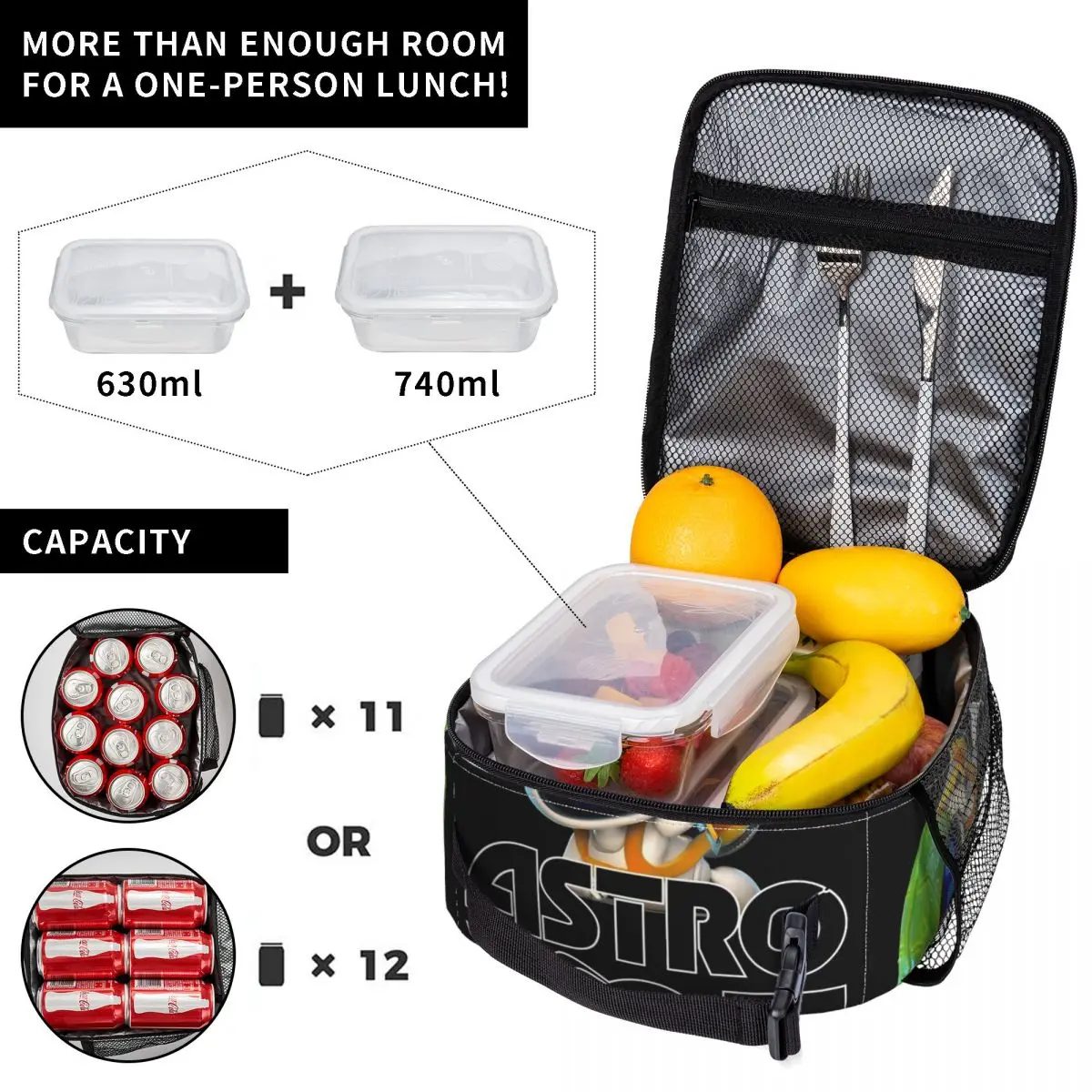 Astrobot Astros Playroom Insulated Lunch Bag Food Container Bags Portable Cooler Thermal Lunch Boxes For Work