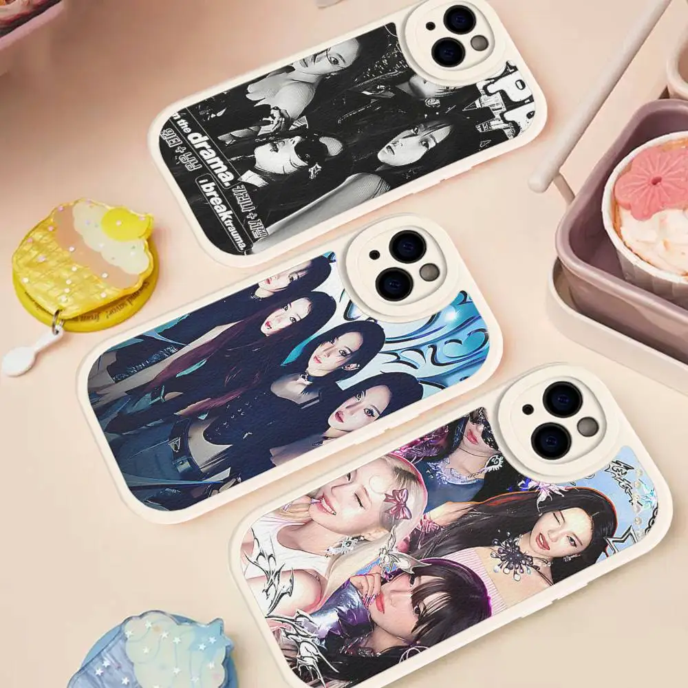 KPOP A-aespa Phone Case For IPhone 16 15 14 13 12 11 Pro Max Plus Soft Leather Cover