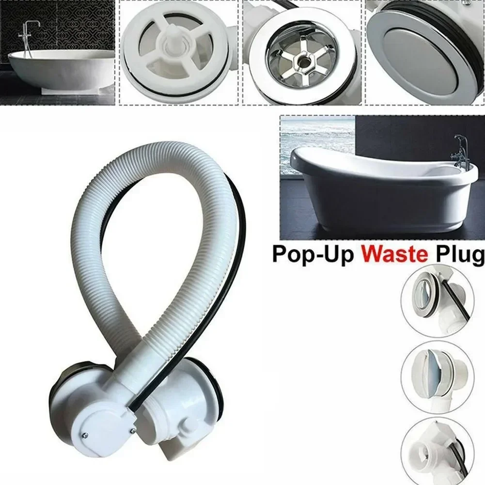 

New 55cm Concealed Drain Tube Bath Overflow Waste Pop-Up Plug Pipe Bathtub Water Concealed Pipe Strainer Chrome Handle