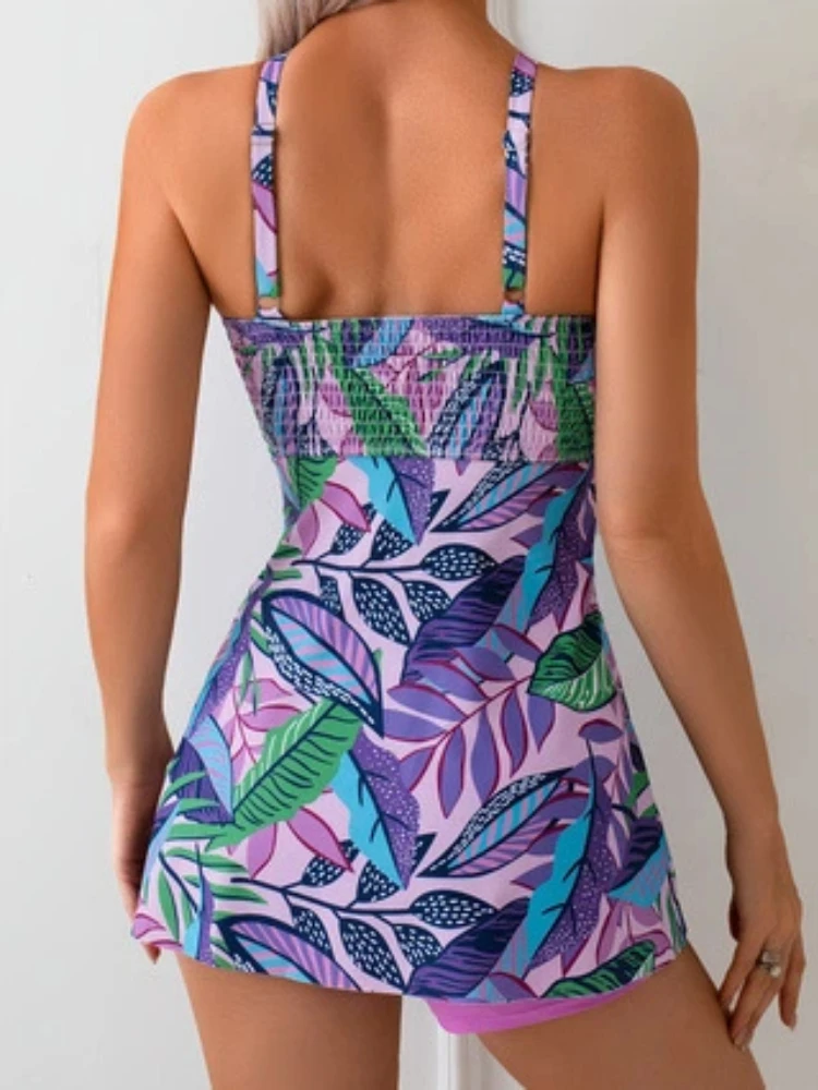 2025 المرأة الأزهار Tankini مجموعة الصيف قطعتين السباحة حبال الصدرية القمم مجموعة تي شيرتات قصيرة للأطفال متواضع ملابس عطلة الشاطئ الملابس خمر