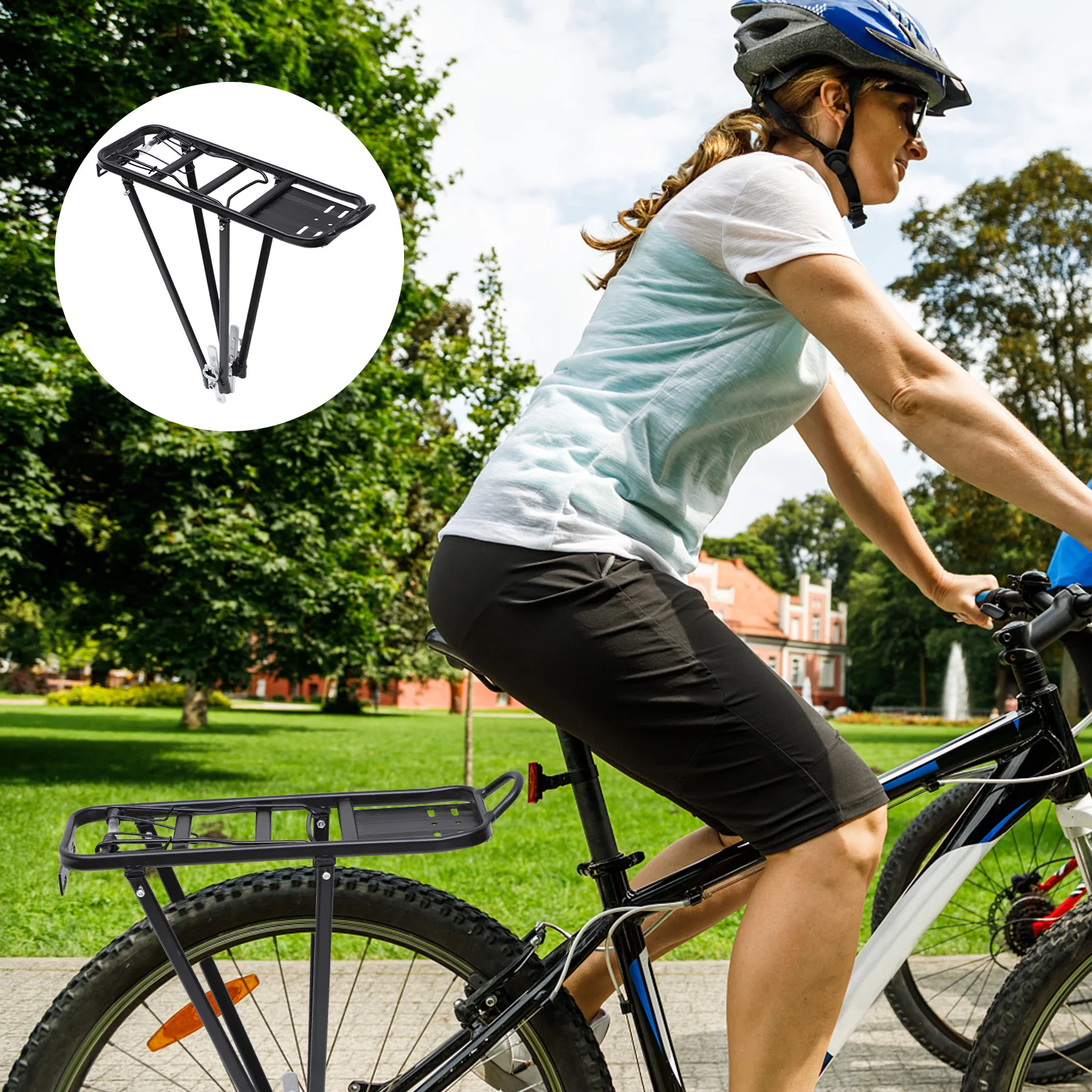 

Aluminum Alloy Luggage Rack for Mountain Bike Cargo Carrier Rear Shelf Trip Work Side Bars Protect Bag Wheel Spokes