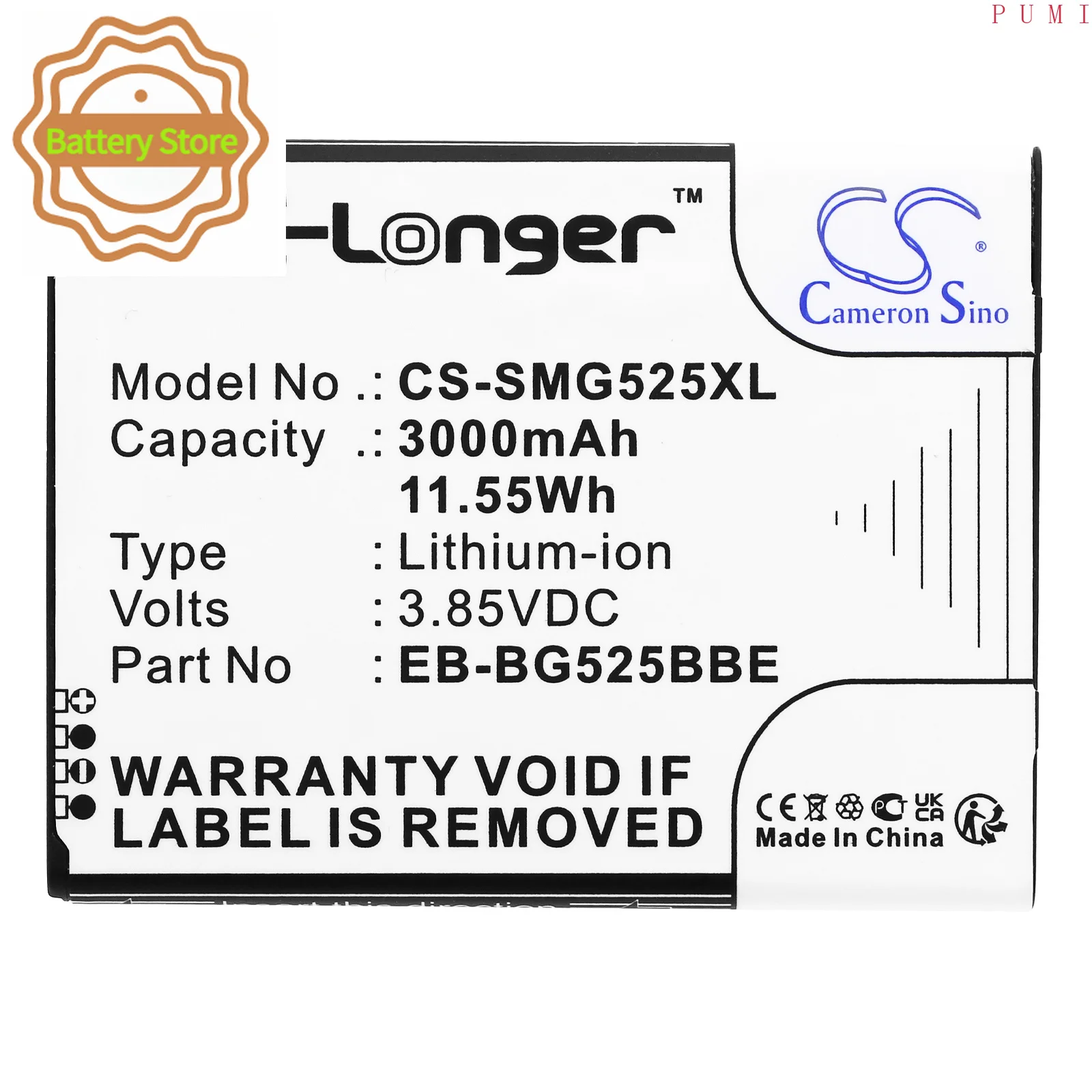 CS Replacement Battery for Samsung Galaxy XCover 5 2021,SM-G525F,SM-G525F/DS,Galaxy XCover 5,SM-G525N PN:EB 3000mAh / 11.55Wh