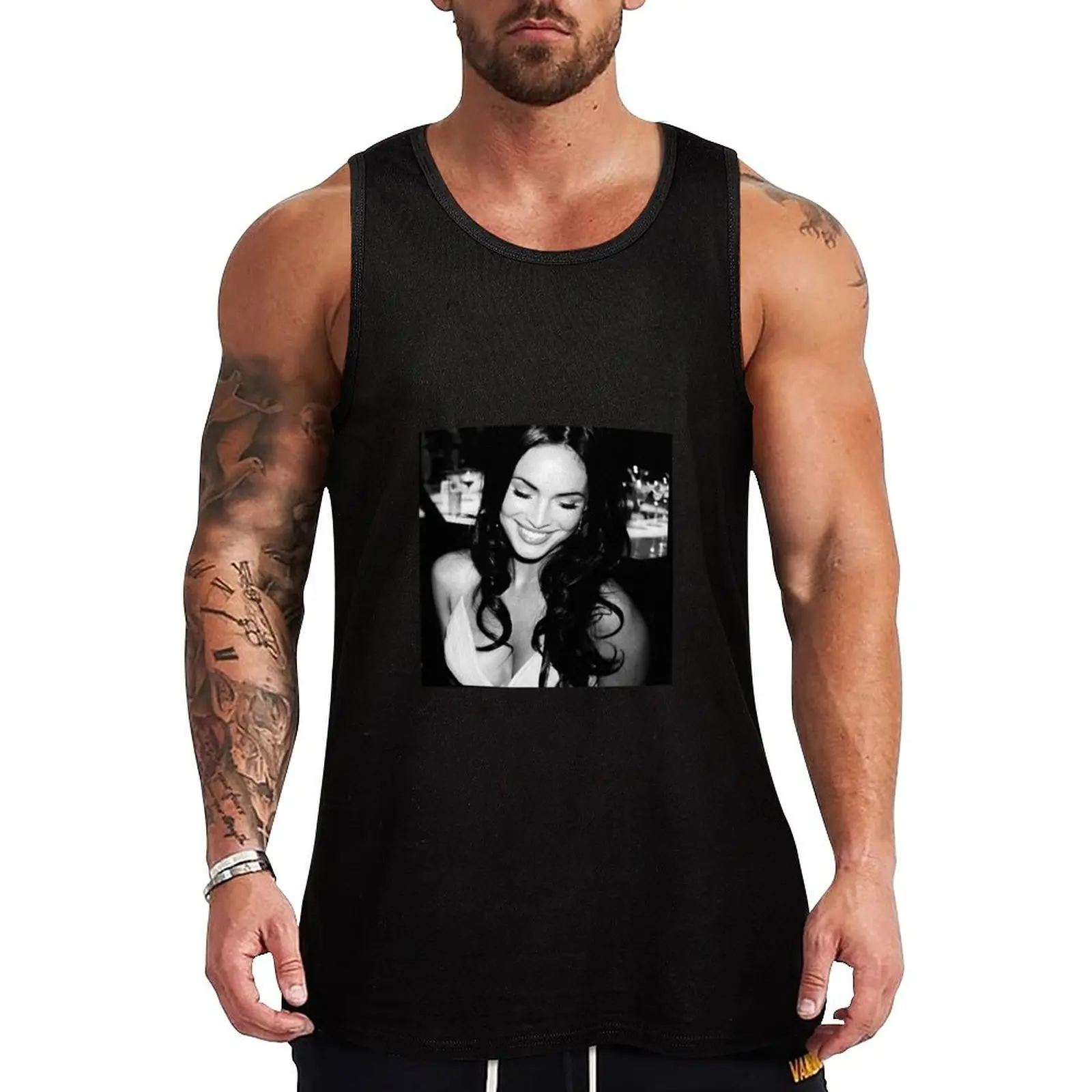 Black and White picture of Megan Fox Tank Top muscle t-shirt Gym man t-shirt Men's gym shirt men