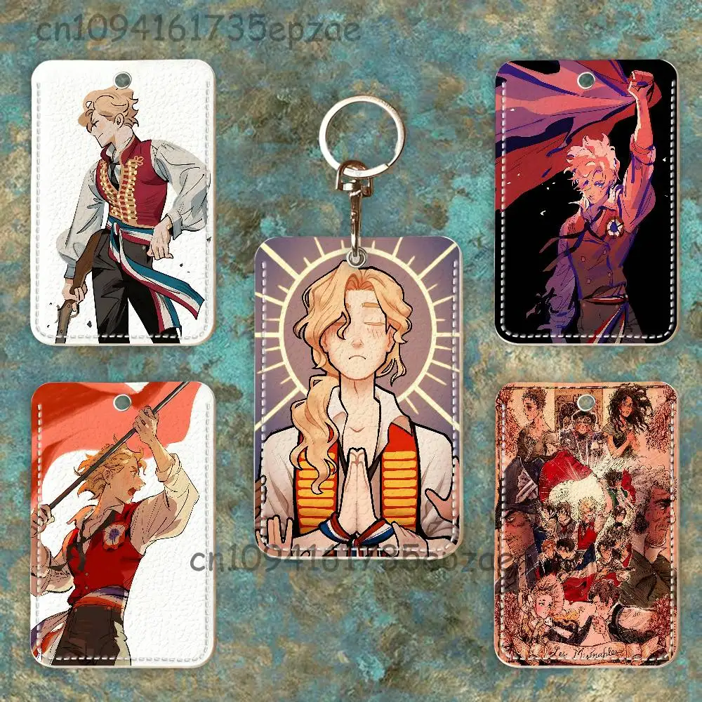 L-Les M-Miserables E-Enjolras Rectangle Card Case Keychain Access Card Bag Key Tag Ring Leather Card Holder Key Ring Access