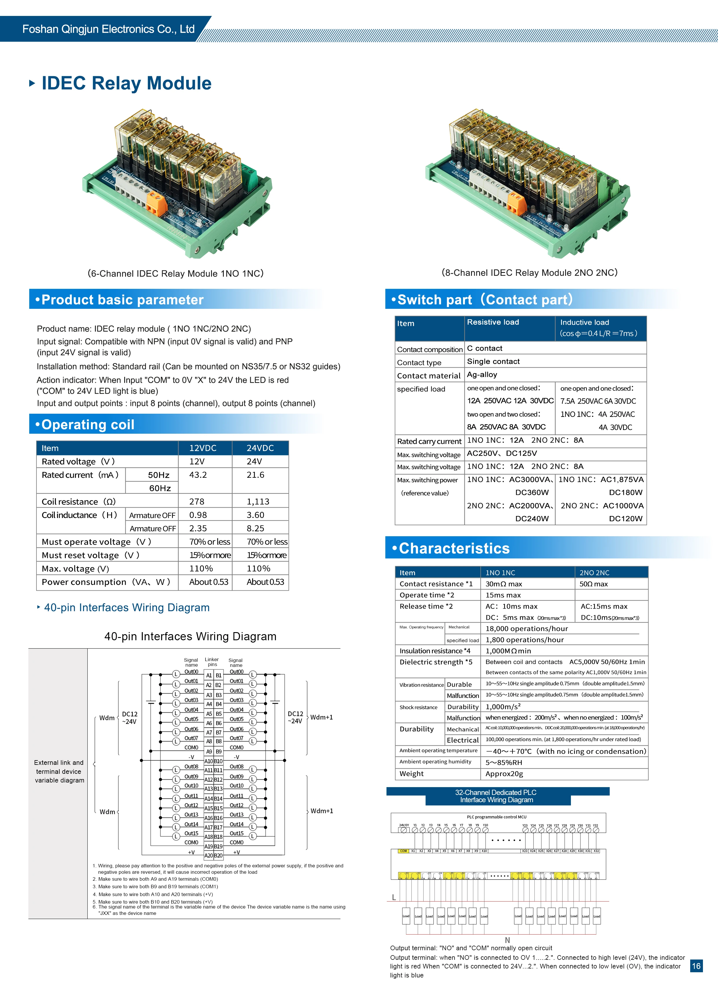 وحدة ترحيل Huaqingjun للوحة توسيع PLC ، 1NO 1NC ، مرحلات DC24V