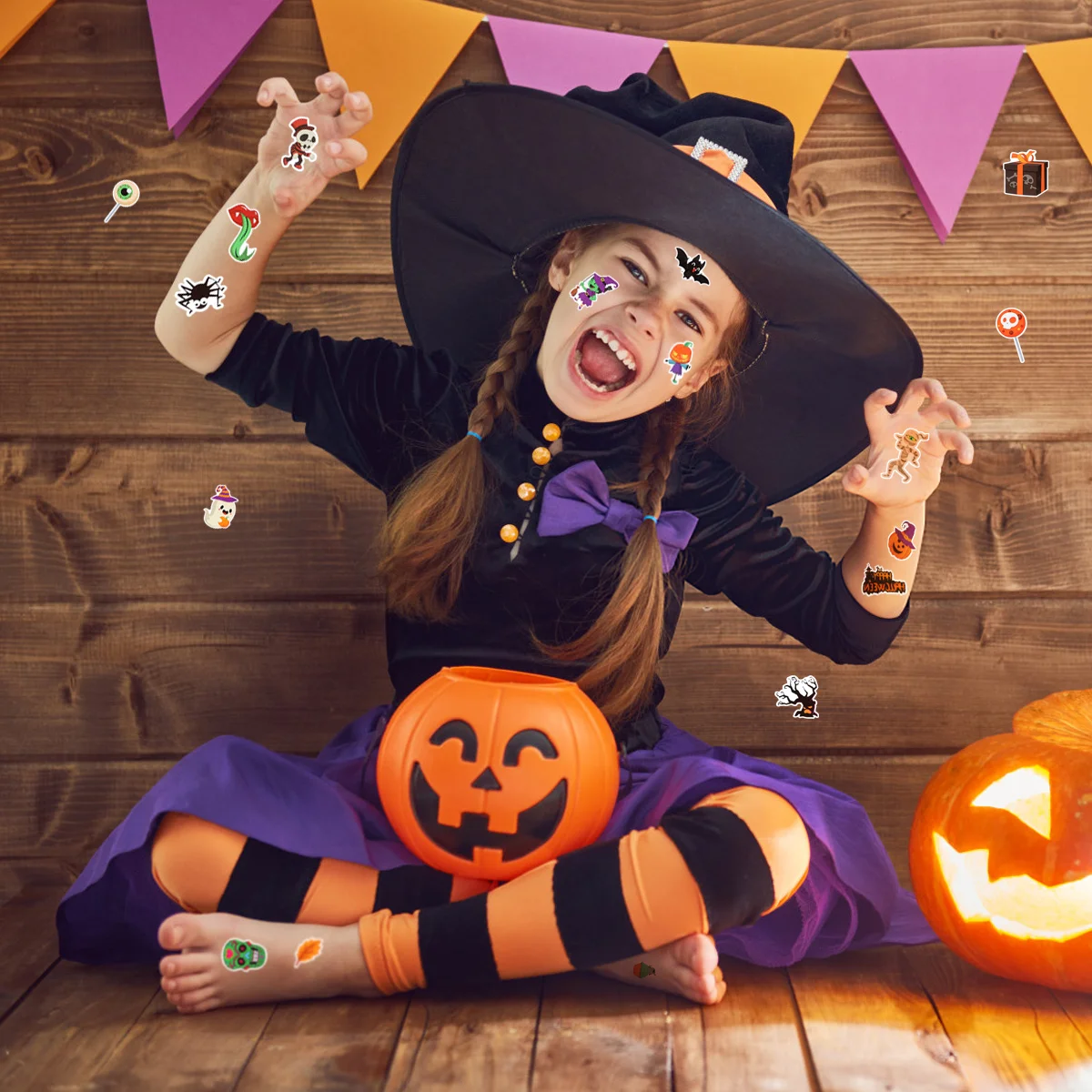 Temporäre Tattoos Mann Glitzer für Mädchen Kinder Aufkleber Halloween-Party begünstigt leuchtende Aufkleber langlebig